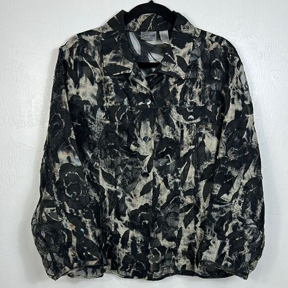 Chico’s Linen Blend Floral Pattern Sheer Lightweight Jacket Size XL - Picture 1 of 10